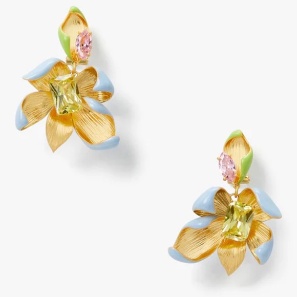 $148 Kate Spade Floral Frenzy Drop Earrings blue multi